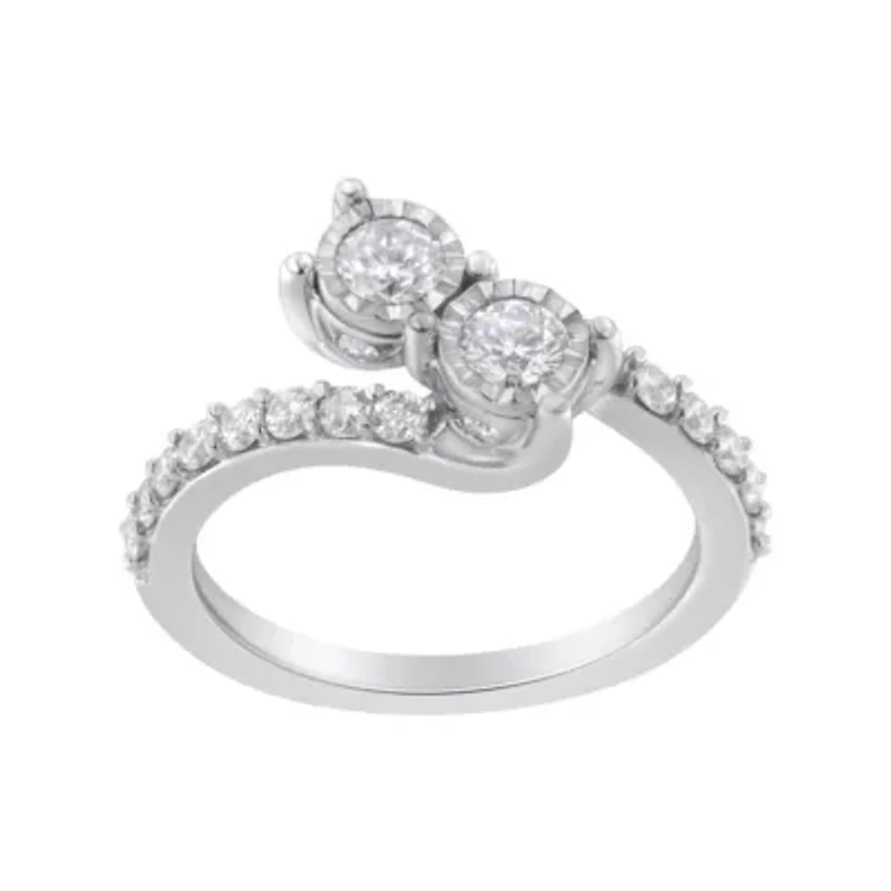 10K White Gold Two-Stone Miracle-Set Diamond Bypass Ring