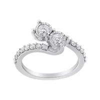 10K White Gold Two-Stone Miracle-Set Diamond Bypass Ring