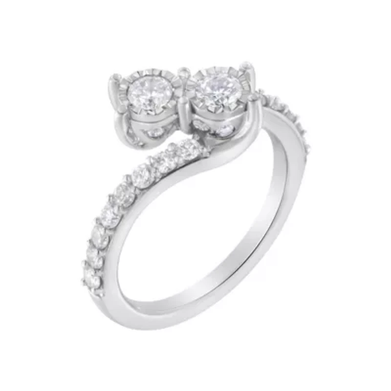 10K White Gold Two-Stone Miracle-Set Diamond Bypass Ring