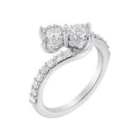 10K White Gold Two-Stone Miracle-Set Diamond Bypass Ring