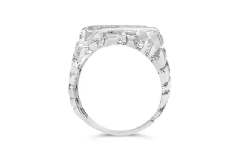 Silver 1/3 Diamond 6 Stone Rectangle Nugget Gents Ring