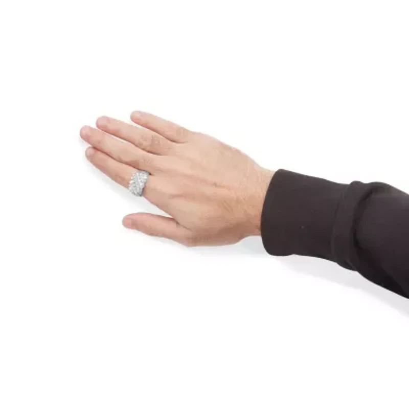 Silver 1/3 Diamond 6 Stone Rectangle Nugget Gents Ring