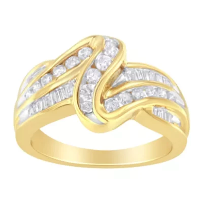 10K Yellow Gold 3/4 Cttw Diamond Double Shank Bypass Ring