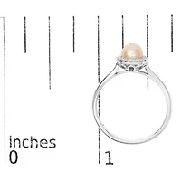 10K White Gold 5MM Pearl and Diamond Halo Ring