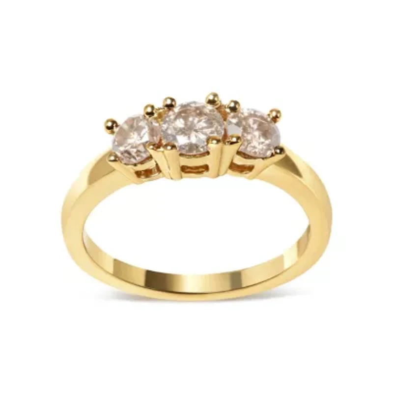 10K Yellow Gold 1.00 Cttw Champagne Diamond 3-Stone Band Ring