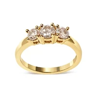 10K Yellow Gold 1.00 Cttw Champagne Diamond 3-Stone Band Ring
