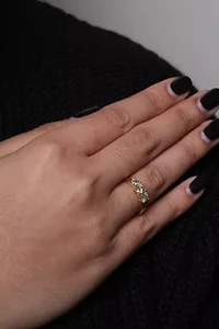 10K Yellow Gold 1.00 Cttw Champagne Diamond 3-Stone Band Ring