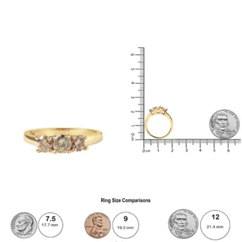 10K Yellow Gold 1.00 Cttw Champagne Diamond 3-Stone Band Ring