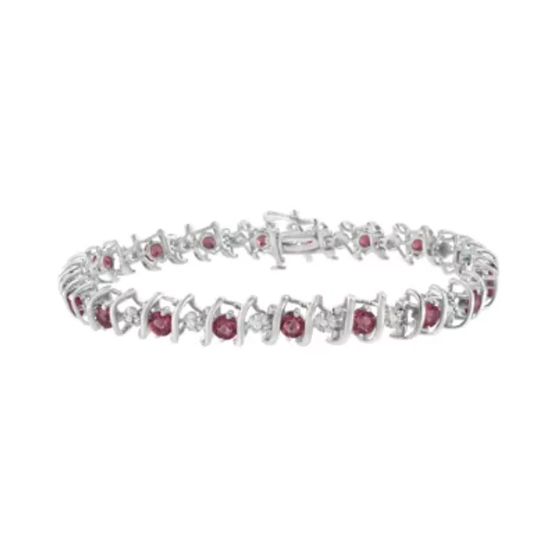 .925 Sterling Silver Lab-Grown Birthstone and 1/6 Cttw Diamond Tennis Bracelet