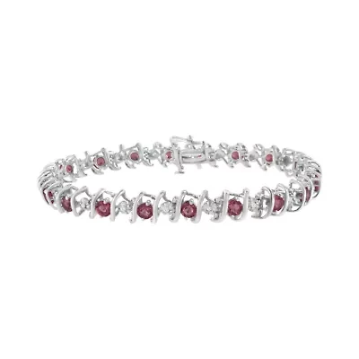 .925 Sterling Silver Lab-Grown Birthstone and 1/6 Cttw Diamond Tennis Bracelet