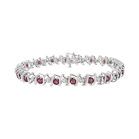 .925 Sterling Silver Lab-Grown Birthstone and 1/6 Cttw Diamond Tennis Bracelet