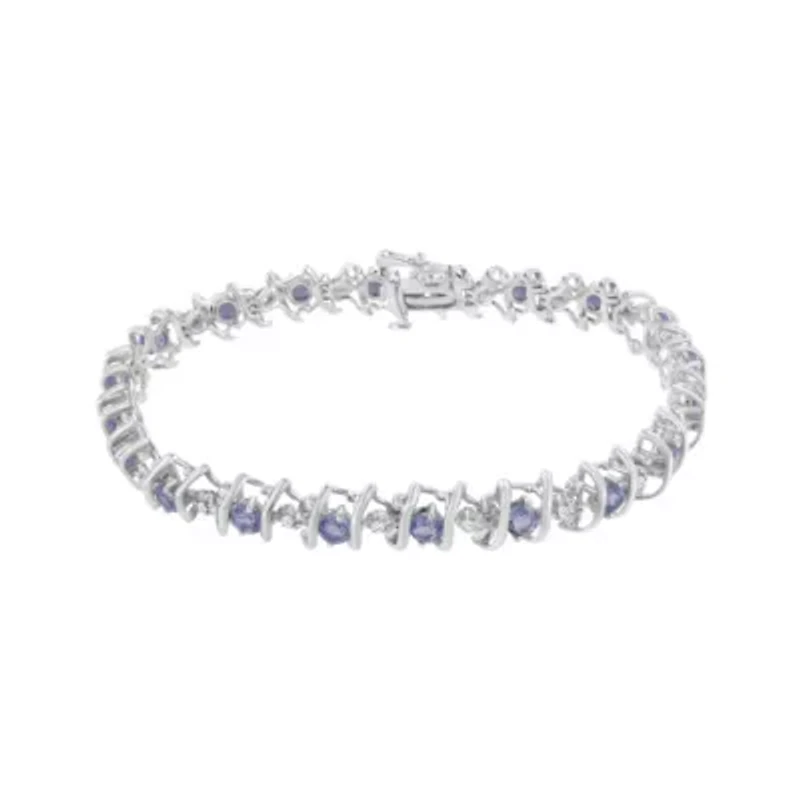 .925 Sterling Silver Lab-Grown Birthstone and 1/6 Cttw Diamond Tennis Bracelet