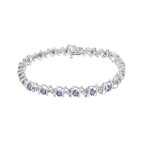 .925 Sterling Silver Lab-Grown Birthstone and 1/6 Cttw Diamond Tennis Bracelet