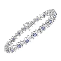 .925 Sterling Silver Lab-Grown Birthstone and 1/6 Cttw Diamond Tennis Bracelet
