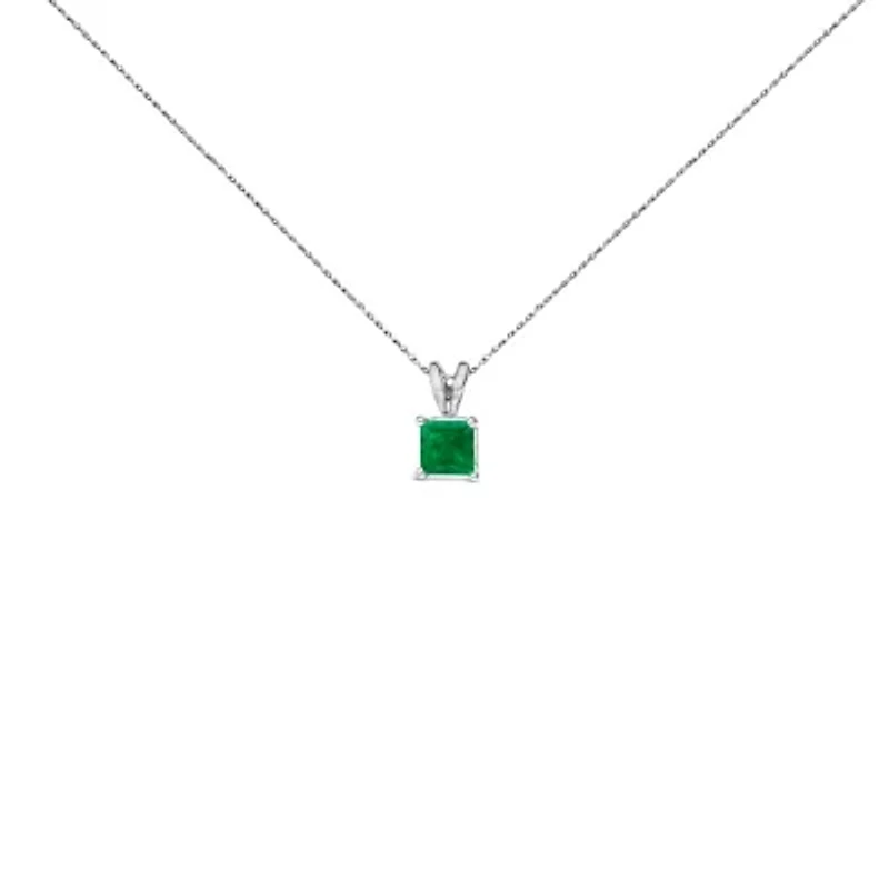 14K Gold 5x5 MM Square Shaped Gemstone Solitaire Pendant Necklace