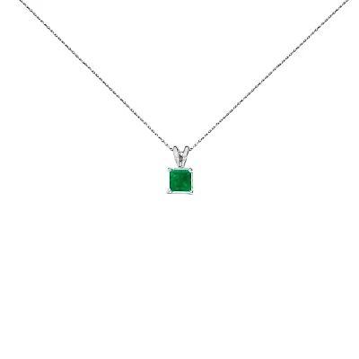14K Gold 5x5 MM Square Shaped Gemstone Solitaire Pendant Necklace