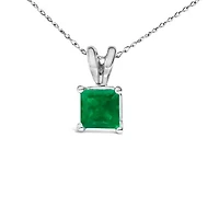 14K Gold 5x5 MM Square Shaped Gemstone Solitaire Pendant Necklace