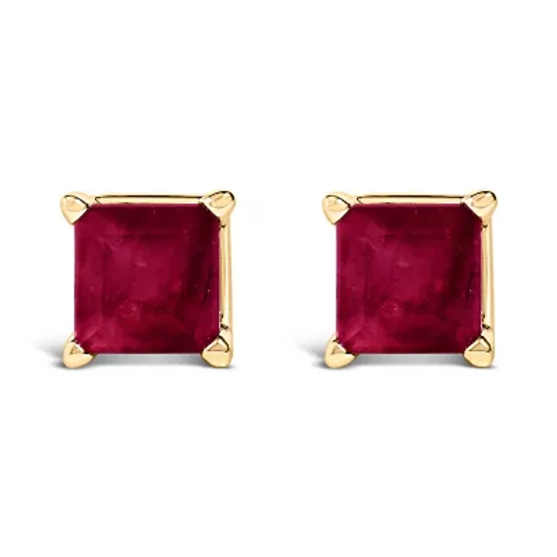 14K Gold 5x5MM Princess Cut Gemstone Solitaire Stud Earrings