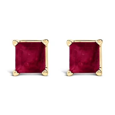 14K Gold 5x5MM Princess Cut Gemstone Solitaire Stud Earrings
