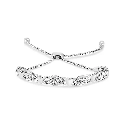 Silver Diamond Accent Links Bolo Bracelet - Adjustable 6" to 9"