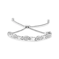 Silver Diamond Accent Links Bolo Bracelet - Adjustable 6" to 9"