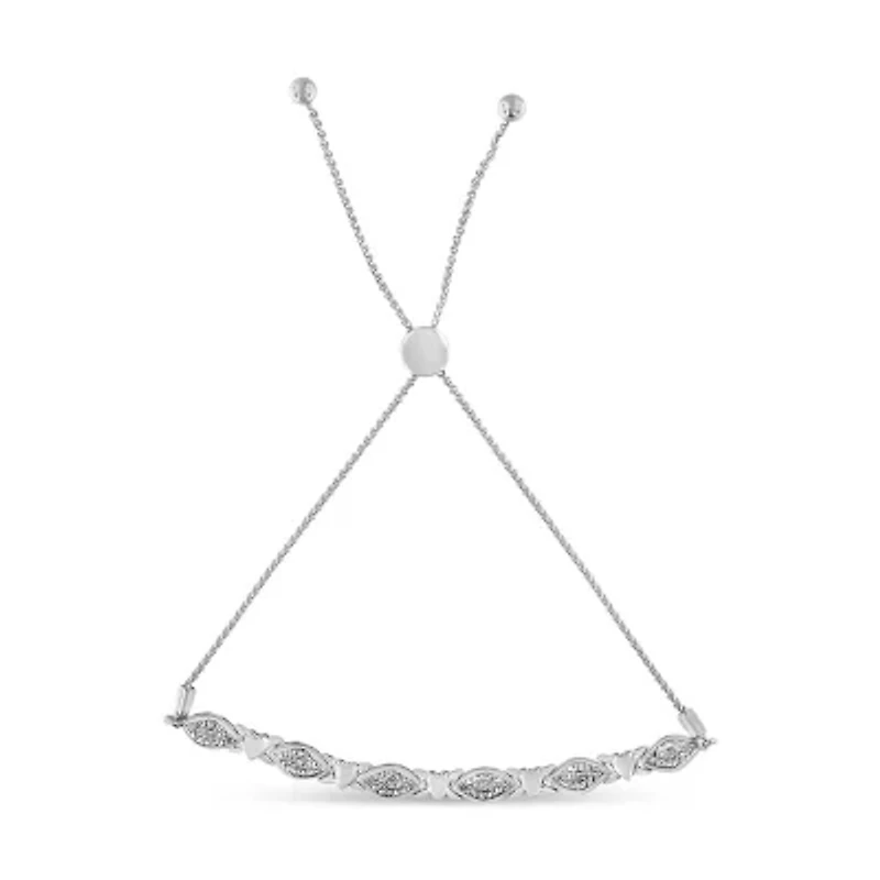 Silver Diamond Accent Links Bolo Bracelet - Adjustable 6" to 9"