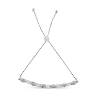 Silver Diamond Accent Links Bolo Bracelet - Adjustable 6" to 9"
