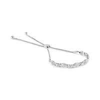 Silver Diamond Accent Links Bolo Bracelet - Adjustable 6" to 9"