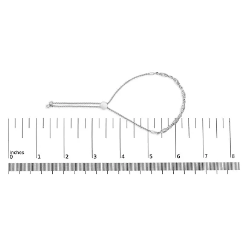 Silver Diamond Accent Links Bolo Bracelet - Adjustable 6" to 9"