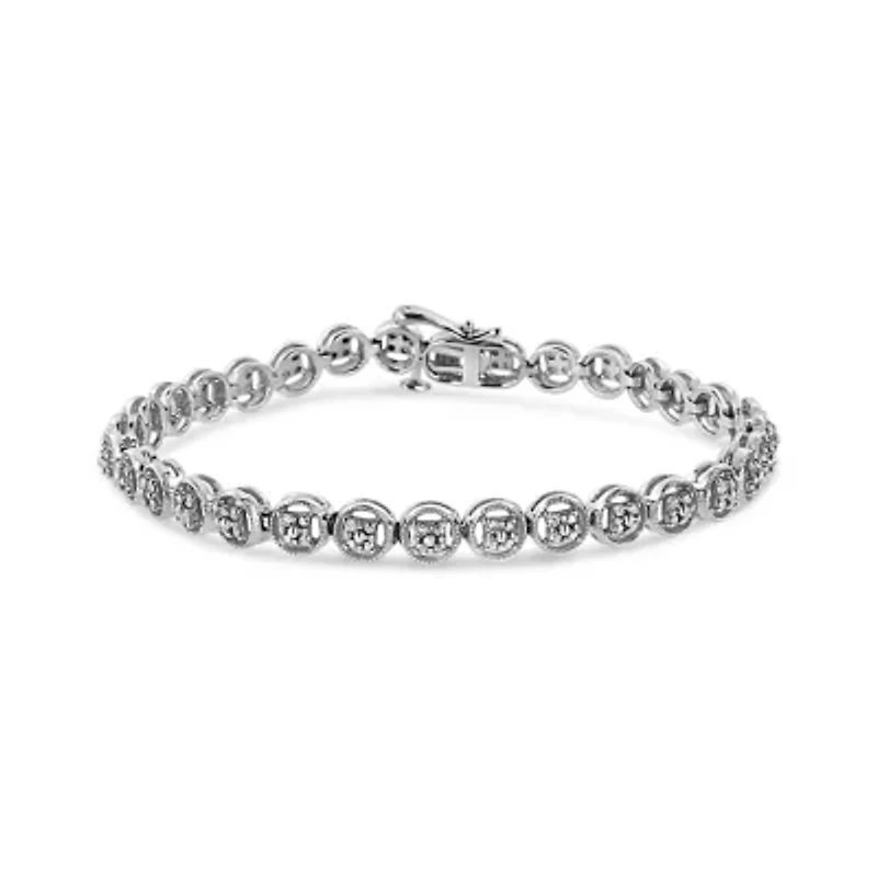 Silver 1/10 Cttw Diamond Open Circle Wheel Link Tennis Bracelet