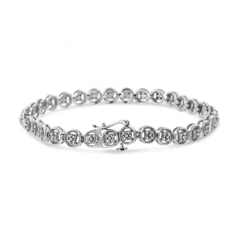 Silver 1/10 Cttw Diamond Open Circle Wheel Link Tennis Bracelet