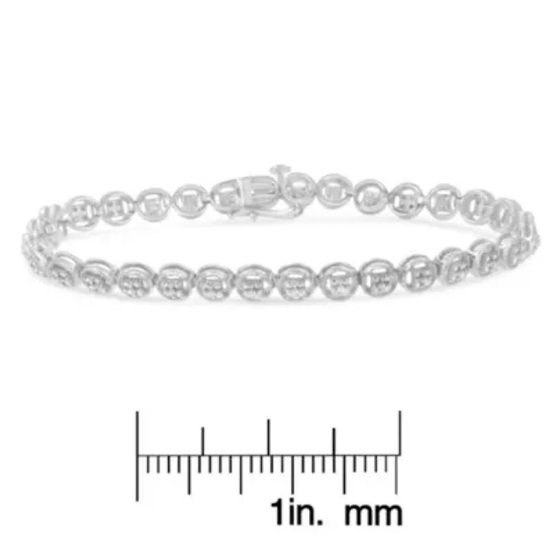 Silver 1/10 Cttw Diamond Open Circle Wheel Link Tennis Bracelet