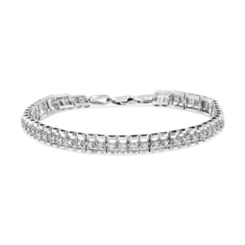 .925 Sterling Silver Diamond Double-Link 7" Tennis Bracelet
