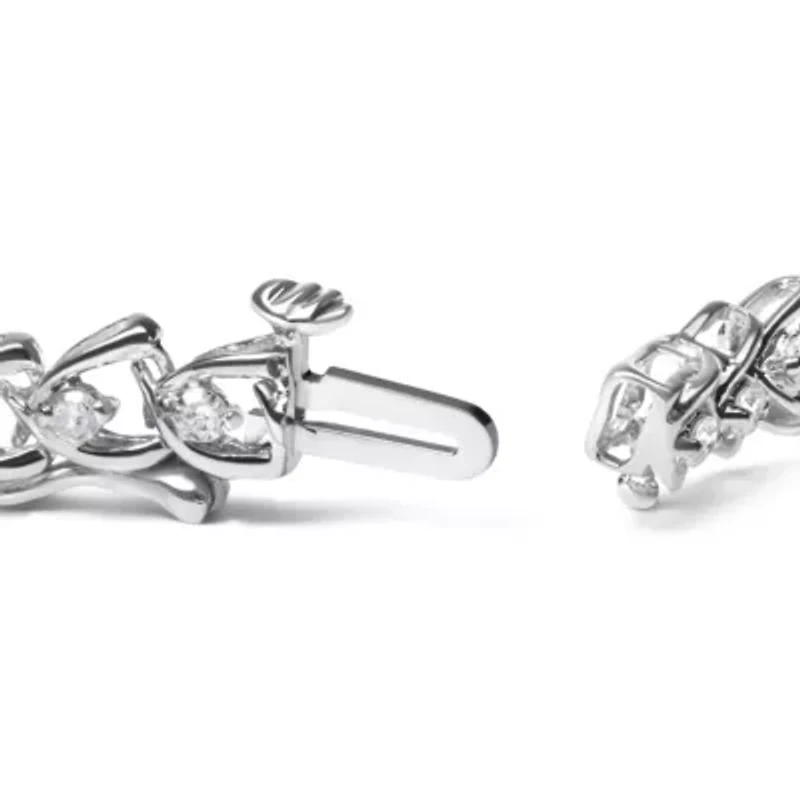 .925 Sterling Silver 1.00 Cttw Diamond C-Shaped Link Bracelet