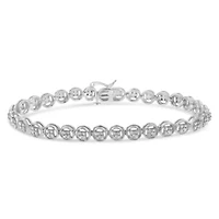 Silver 1/4 Cttw Diamond 7" Open Circle Wheel Link Tennis Bracelet