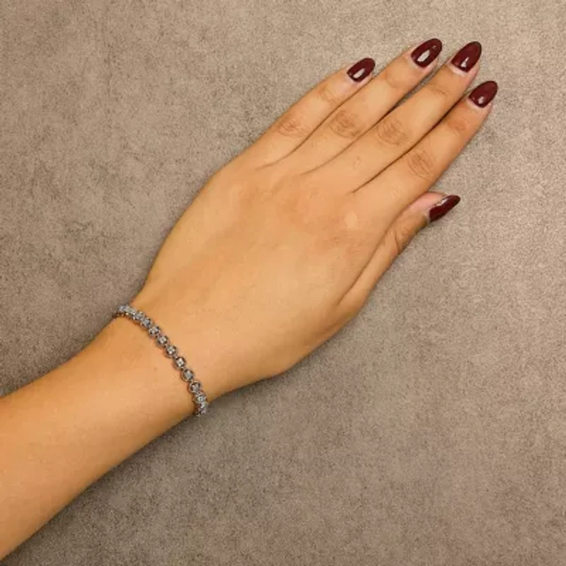 Silver 1/4 Cttw Diamond 7" Open Circle Wheel Link Tennis Bracelet