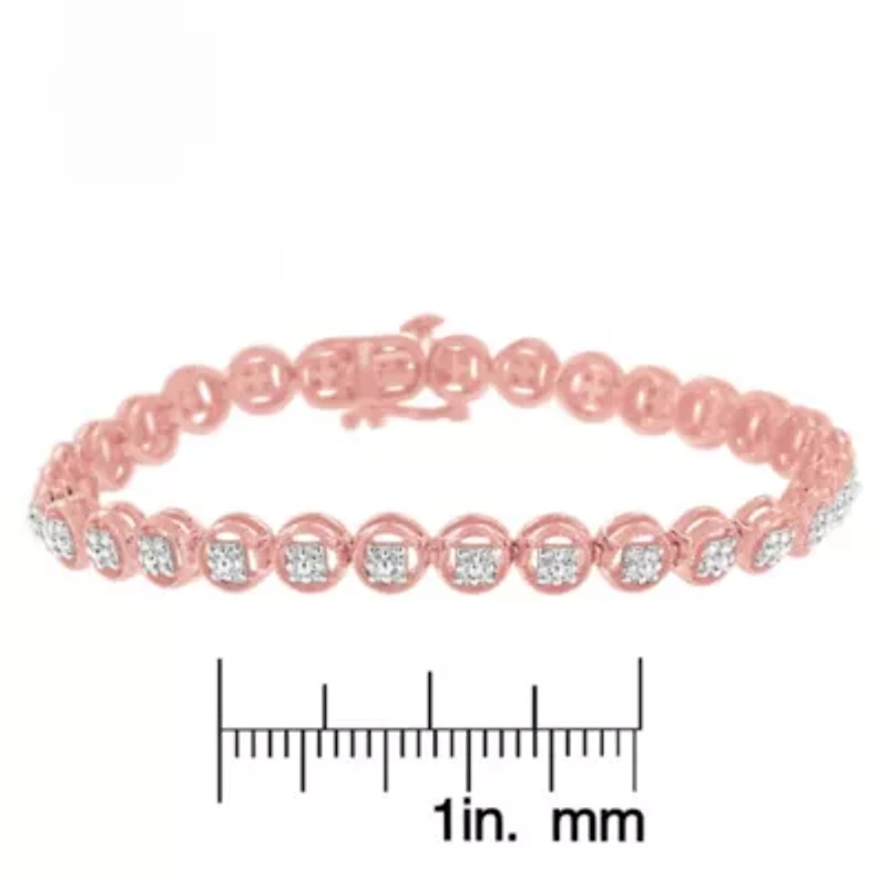 Silver 1/4 Cttw Diamond 7" Open Circle Wheel Link Tennis Bracelet