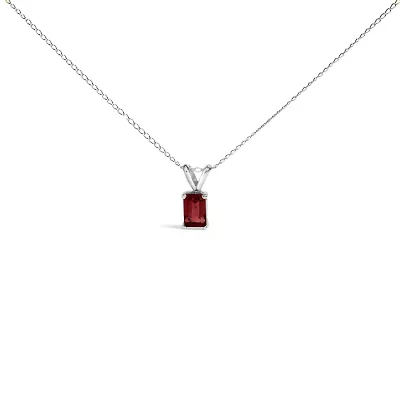 14K Gold 6x4MM Emerald Cut Gemstone Solitaire Pendant Necklace