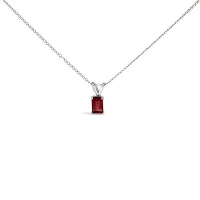 14K Gold 6x4MM Emerald Cut Gemstone Solitaire Pendant Necklace