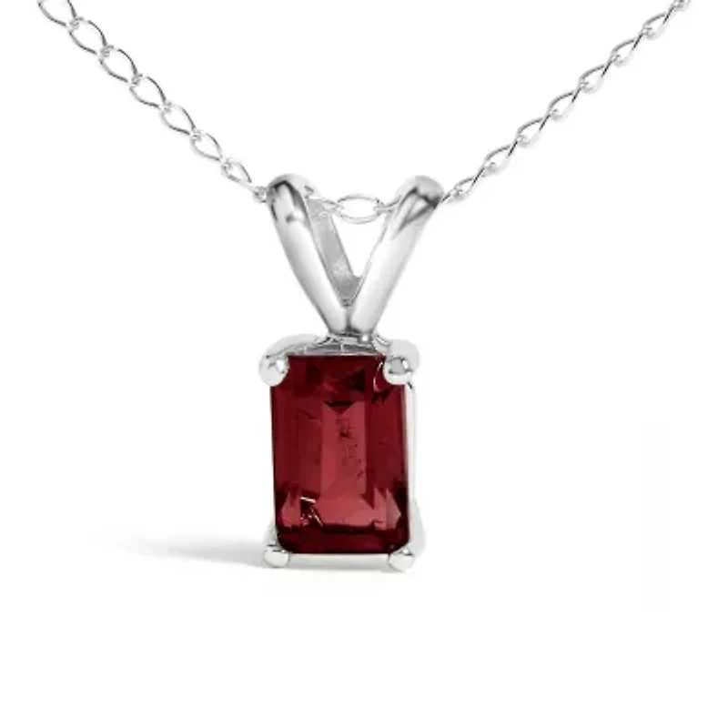 14K Gold 6x4MM Emerald Cut Gemstone Solitaire Pendant Necklace