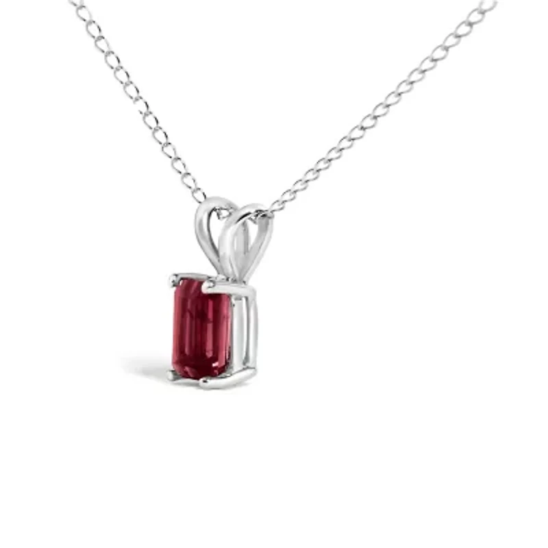14K Gold 6x4MM Emerald Cut Gemstone Solitaire Pendant Necklace