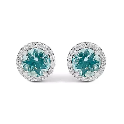 10K Gold Gemstone and 1/6 Cttw Diamond Halo Stud Earring