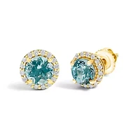 10K Gold Gemstone and 1/6 Cttw Diamond Halo Stud Earring
