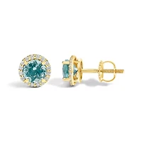 10K Gold Gemstone and 1/6 Cttw Diamond Halo Stud Earring
