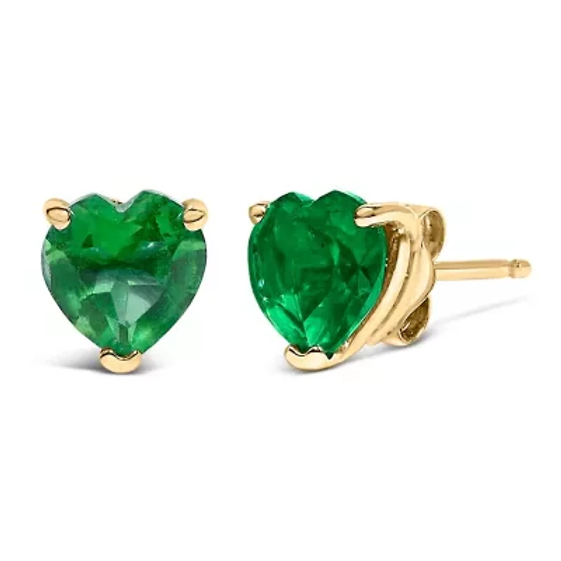 14K Gold 5MM Heart Cut Gemstone Solitaire Stud Earrings