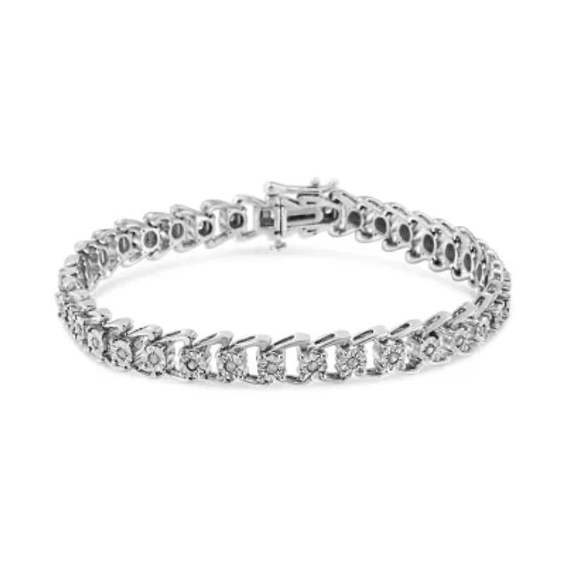 Silver 1/2 Cttw Diamond Double Swoosh Wave Style Tennis Bracelet
