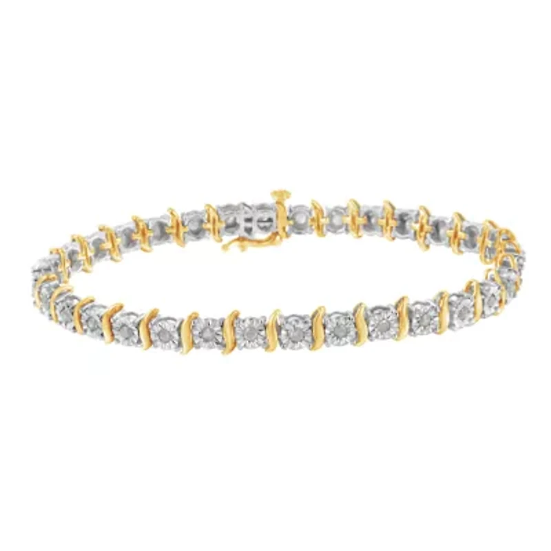 Silver 1.0 Cttw Diamond S-Curve Link Miracle-Set Tennis Bracelet