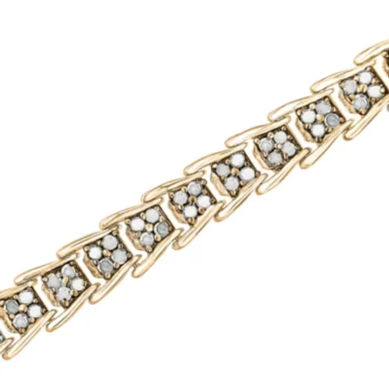 Silver 2.0 Cttw Diamond Fan-Shaped Fancy Chevron Link Tennis Bracelet