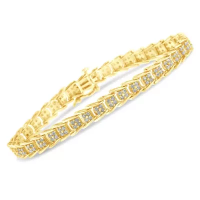 Silver 2.0 Cttw Diamond Fan-Shaped Fancy Chevron Link Tennis Bracelet