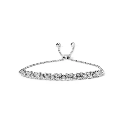 Silver 1/4 Cttw Diamond Marquise Shaped Link Adjustable Bolo Bracelet